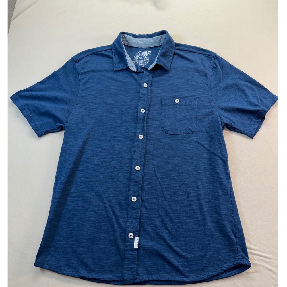 Laguna Shirt Mens L Blue Super Slub Cotton Short Sleeve Button Down Pocket
